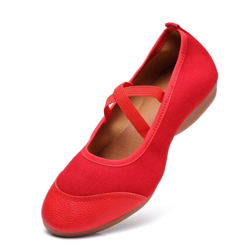 Square Dance Shoes for Women Adult Dance Shoes Soft Sole Non-Slip Breathable Flat Red Dance Shoes Middle-Aged Elderly Black Dance Shoes