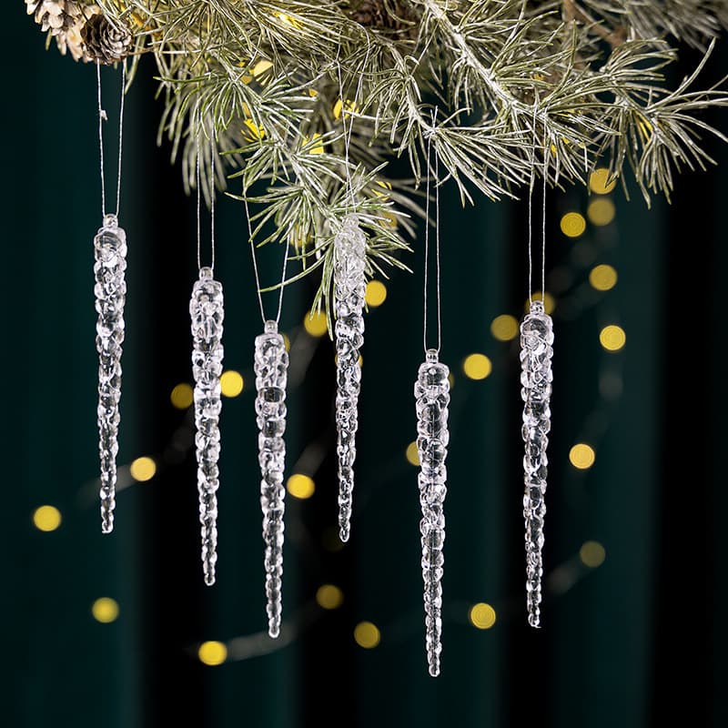 12PCS Christmas Decoration Transparent Icicle Ornaments Acrylic Clear Icicle Hanging Decor for Christmas Tree