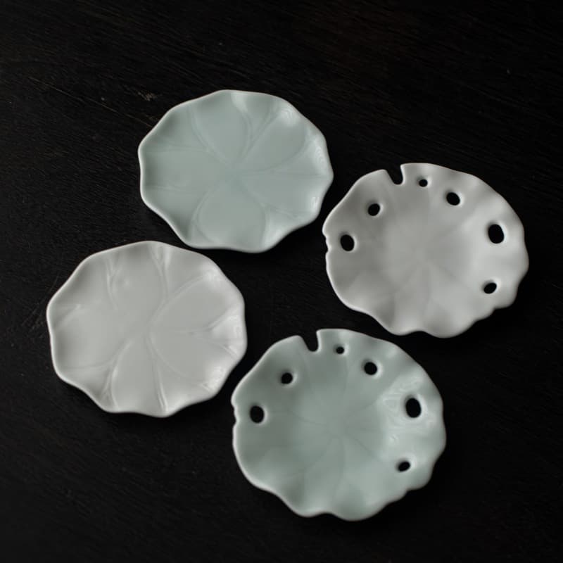 Lotus Leaf Ceramic Cup Coaster, Tea Coaster, Fat White Celadon Heat Insulation Tea Cup Base Holder, Tea Mat, Home Gongfu Tea Ceremony Spare Parts