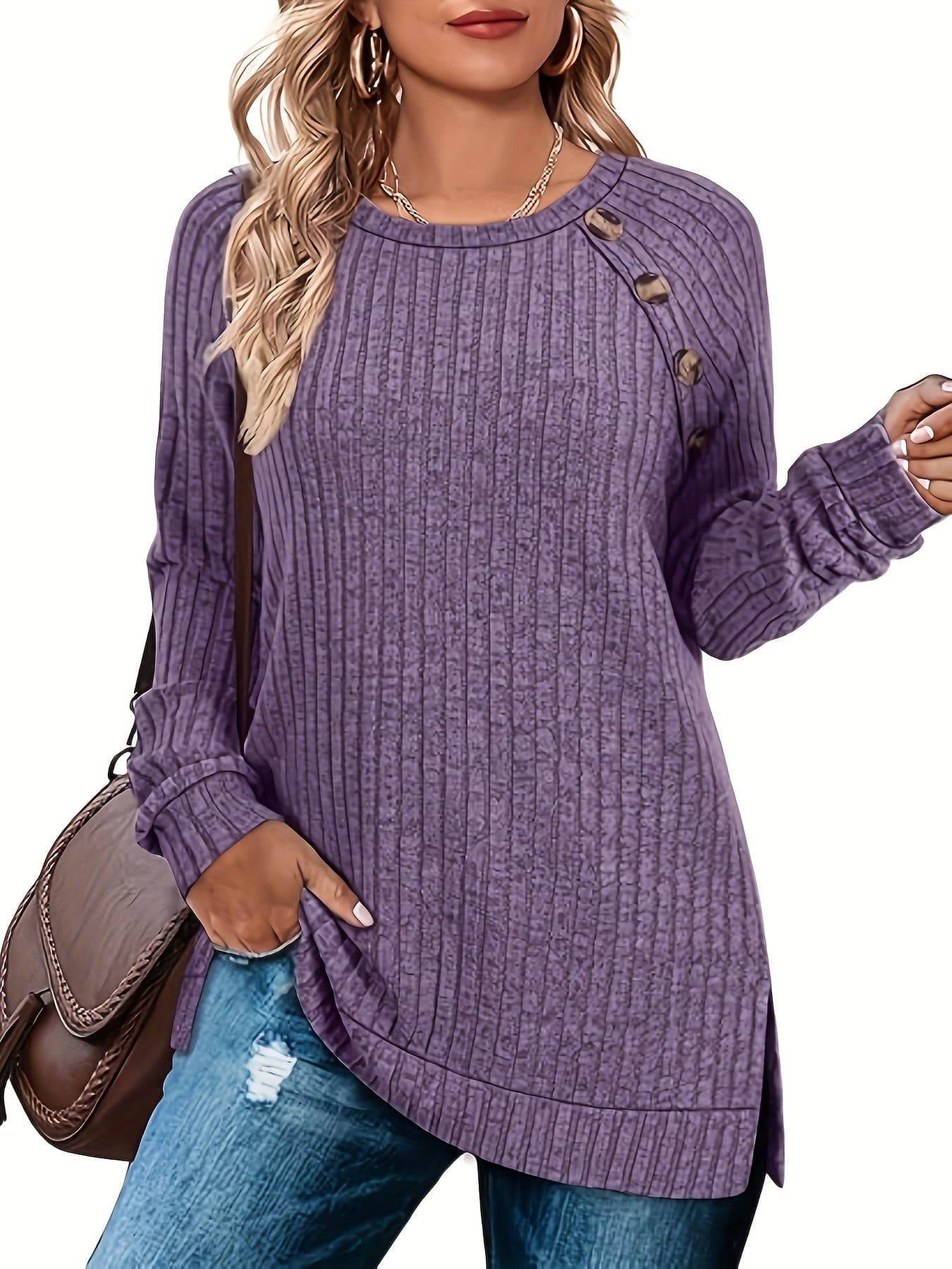 D 86451 Button Trim Tunic Top