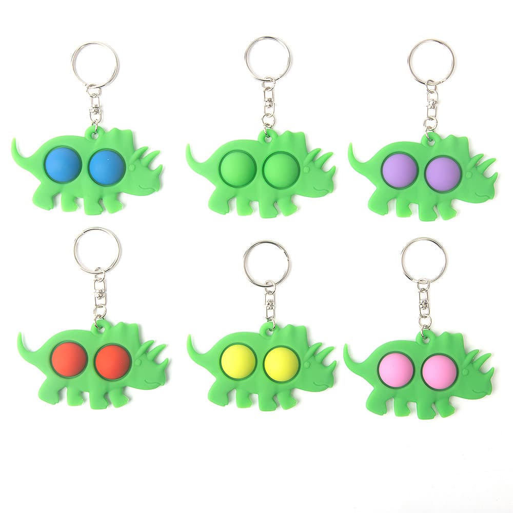 New FIDGET SIMPLE DIMPLE TOY Stress Relief Toy Silicone Triceratops Dinosaur Keychain