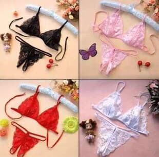 Plus Size Sexy Three-Piece Transparent Lingerie Easy-Off Sexy Open Crotch Temptation Lace-Up Panties