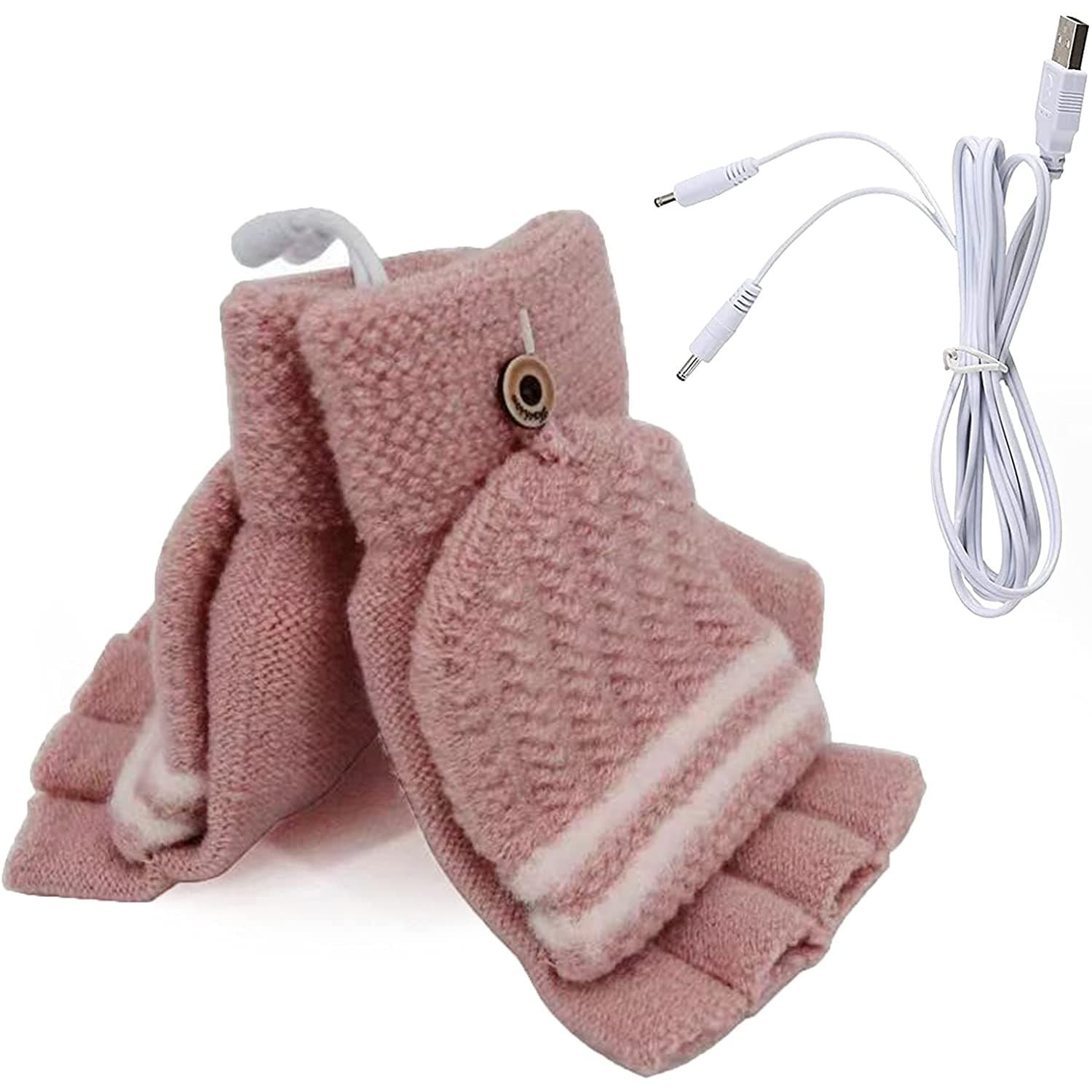 Cross-Border USB Flip-Cover Gloves, Electric Heating Warm Gloves, Rechargeable Knitted Hand Warmers, Half-Finger Heated Gloves