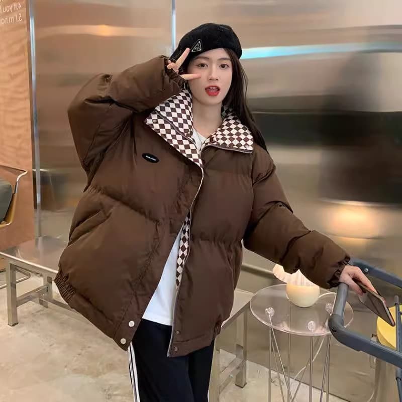 Cotton coat for women 2025 autumn and winter new style casual loose large size stand collar short style cotton coat for small people