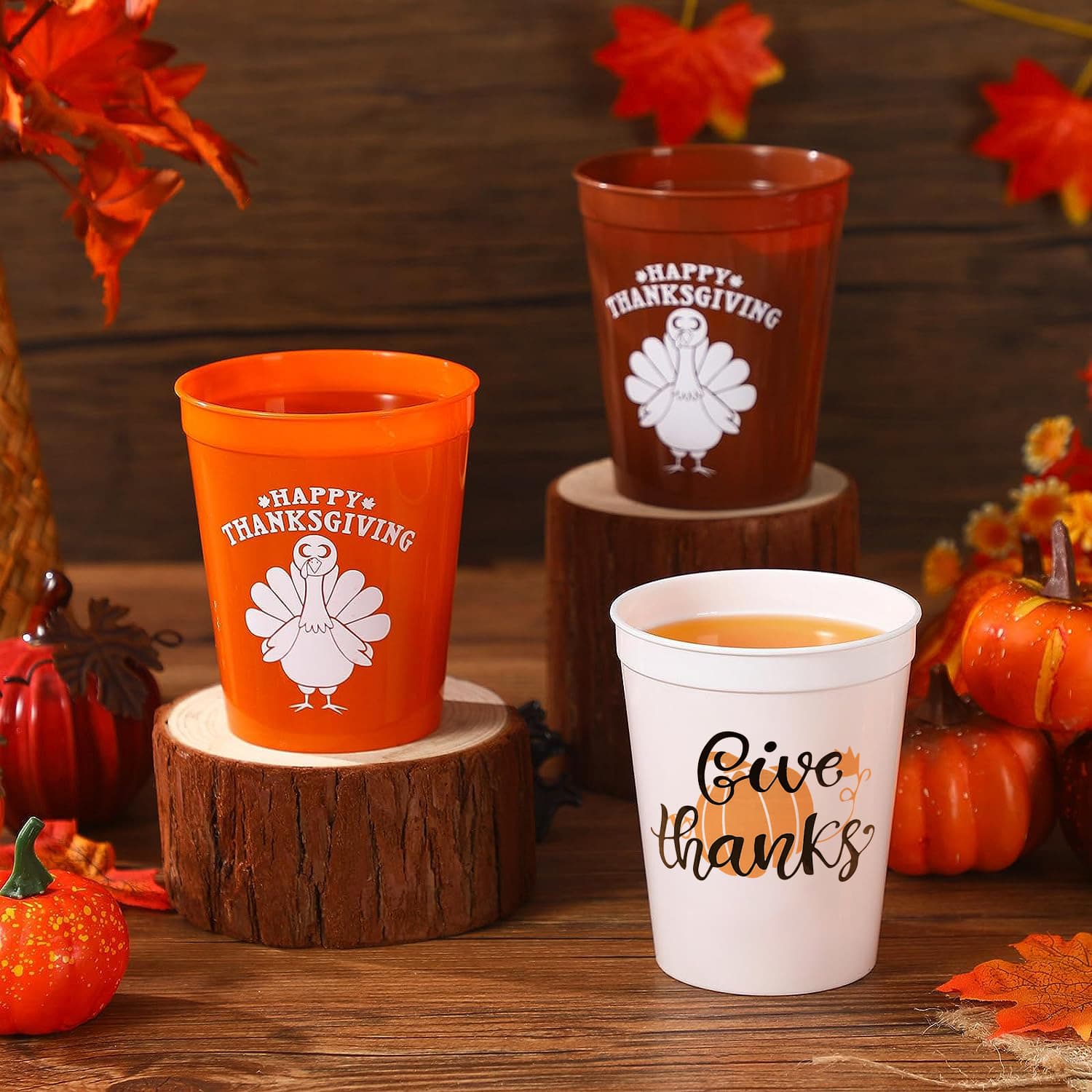 Thanksgiving Pumpkin Cup 16oz Square Party Cup Reusable Printed Plastic Everyday Kitchen Drinking Utensils