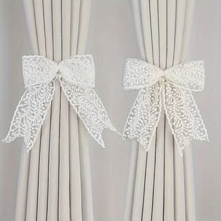 Single Piece New Lace Pearl Curtain Tieback Off-white Lace Bow Tie Flower No-Drill No-Installation