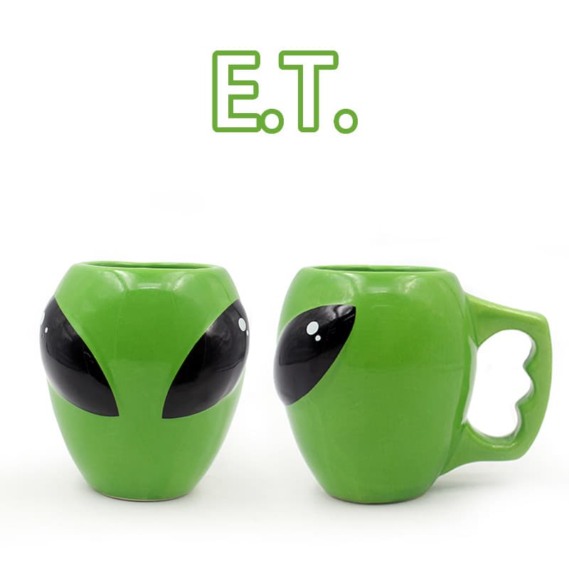 Green Alien Ceramic Mugs Modern Minimalist Office Coffee Shop Bar Water Cups Irregular Shape Non-Microwave Safe Eco-Friendly