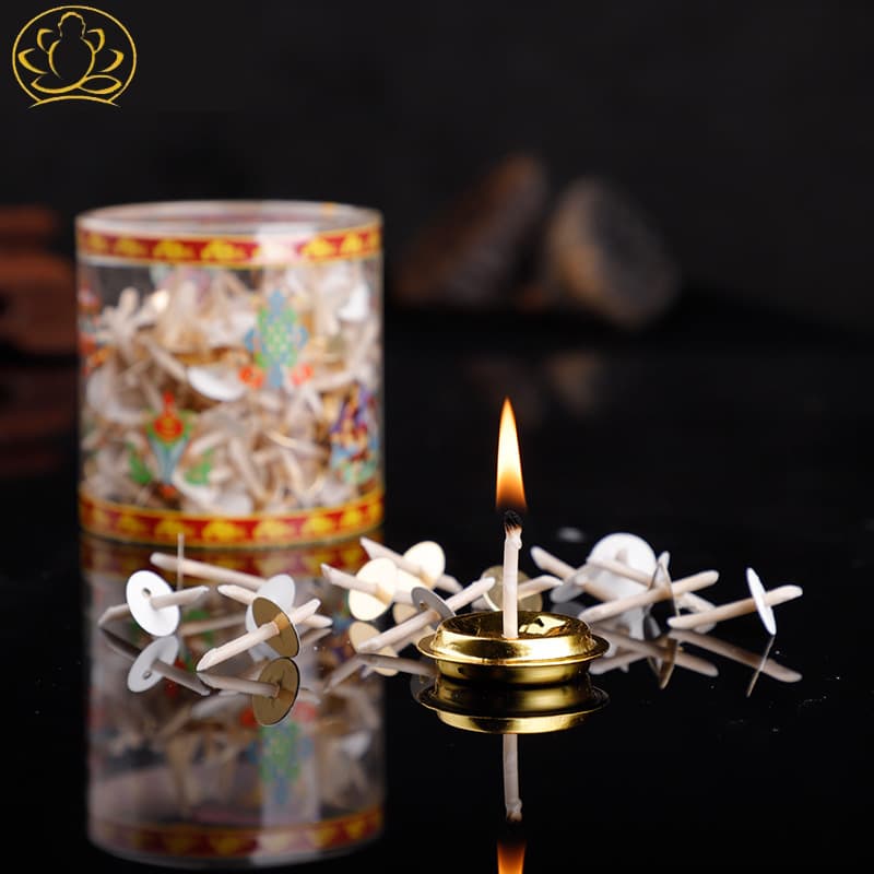 Auspicious Liquid Butter Lamp Wick, Floating Oil Wick, Butter Lamp Lotus Temple Buddha Hall Offering, 1 Box