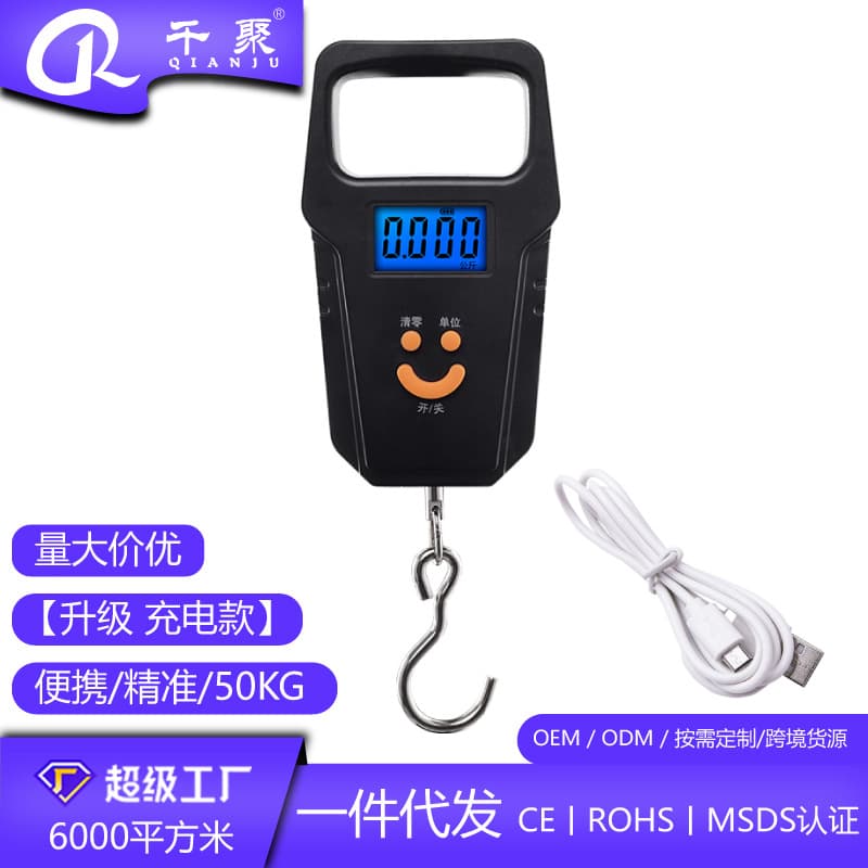 New Mini Electronic Scale Parcel Scale Spring Weighing 50kg Portable Rechargeable Electronic Scale Hook Scale