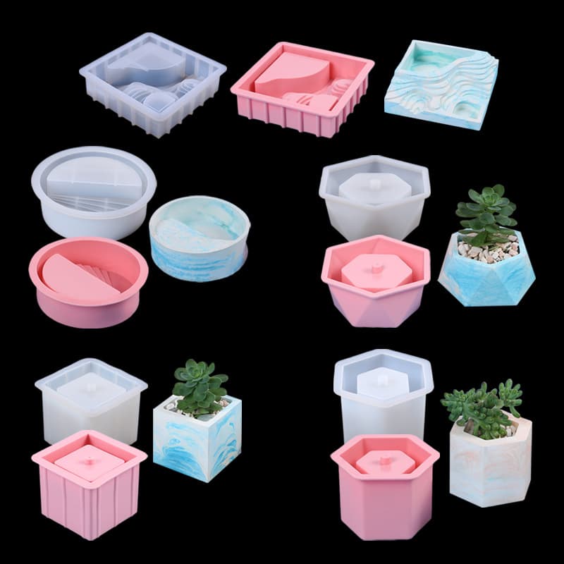 DIY Succulent Planter Epoxy Resin Mold Cement Concrete Multiple Geometric Shapes Decorative Plaster Silicone Mold