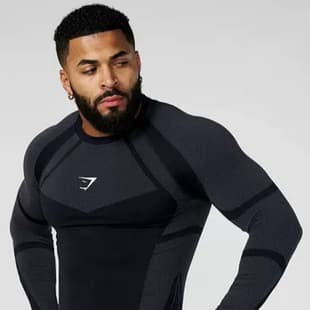 GYMSHARK New Workout Coach High Elastic Training Long Sleeve Tight Fit T-Shirt for Men