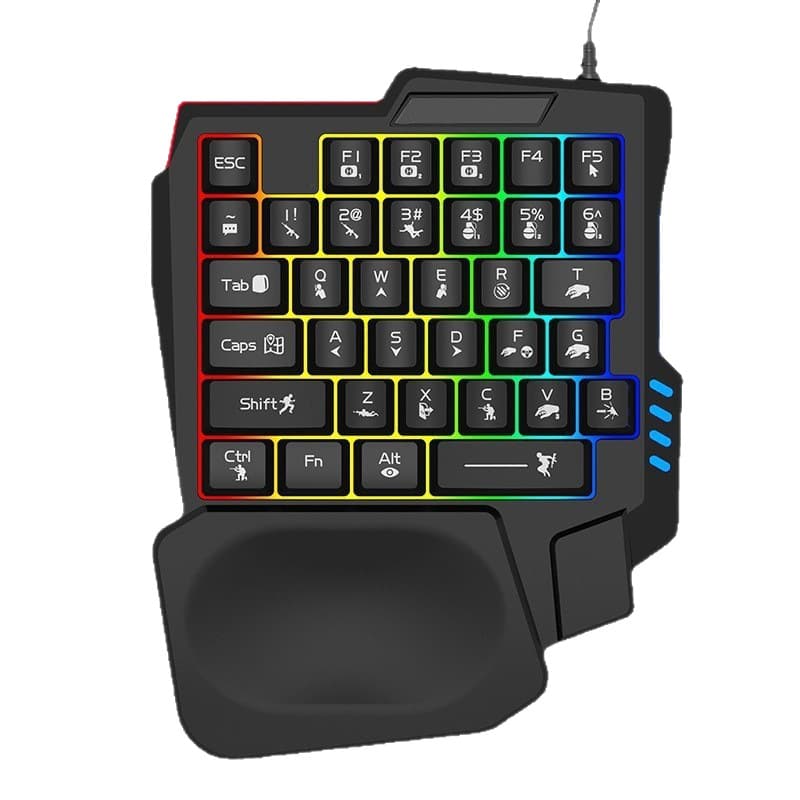 X Cross-Border One-Handed Keyboard Colorful Mechanical 35 Keys with Phone Mount for PUBG Game Controller Mobile Gaming