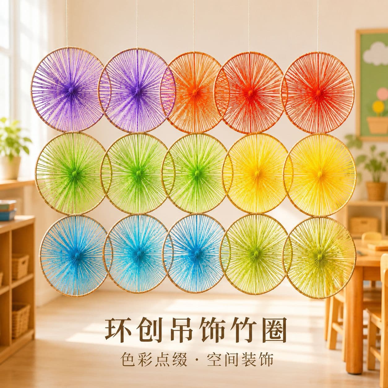 Kindergarten corridor aisle ring pendant bamboo ring flower decoration store window wedding background wall ring pendant