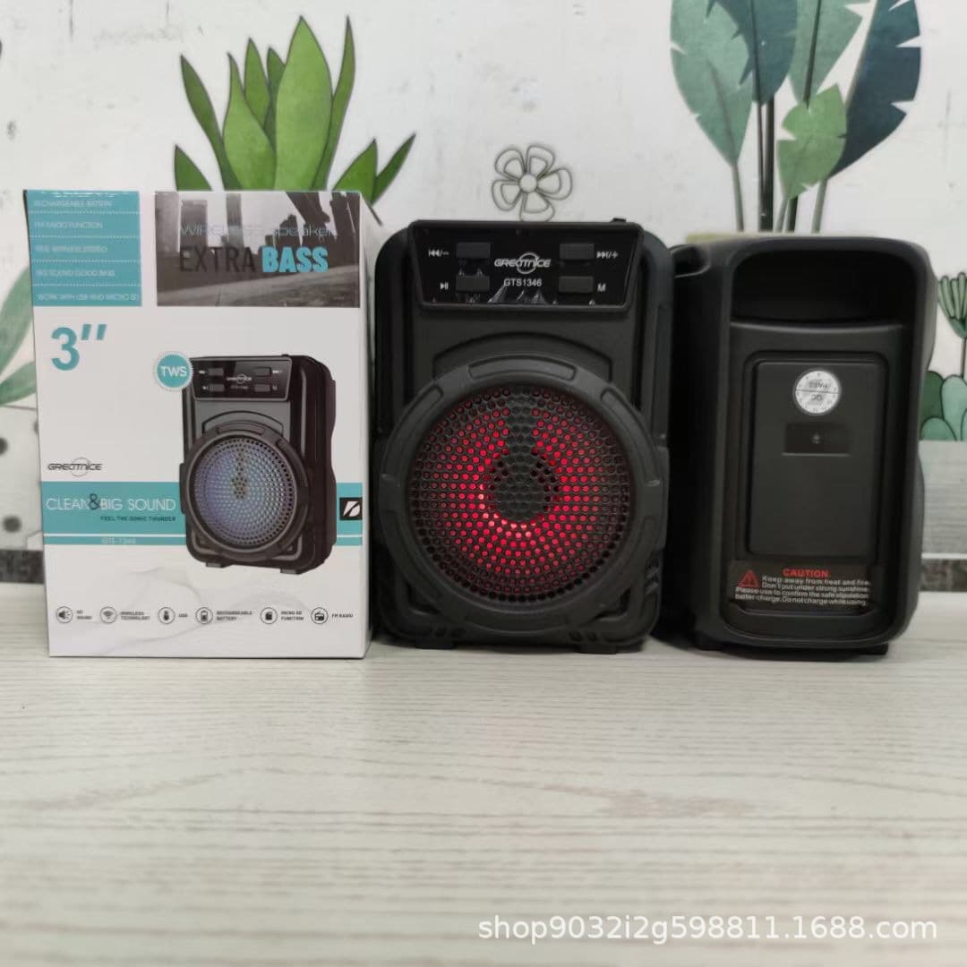 Factory Wholesale GTS Series GTS-1346 Outdoor Portable 3-Inch Colorful Light Bluetooth Speaker with Voice Announcement