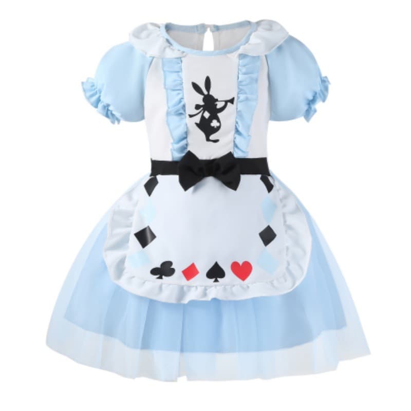 Cross-border New Product Halloween Girls Cute Short-Sleeved Poker Print Maid Dress Children's Party Costume