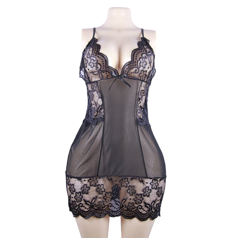 Night Queen Cross-border Amazon eBay Source Sexy Lace Camisole Dress Sheer Transparent Deep V Tempting Lingerie