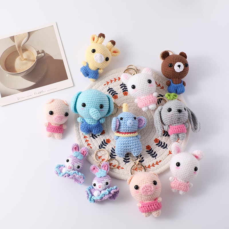 Creative Cartoon Yarn Crochet Doll Pendant Handmade Knitted Animal Keychain Bag Charm Hanging Ornament Wholesale