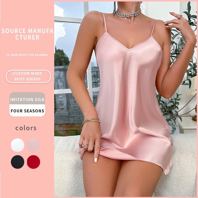 Summer Slip Skirt dress Women Fashion Printed Nightdress Silk Satin Imitation Silk Sexy Backless Nightdress Wholesale