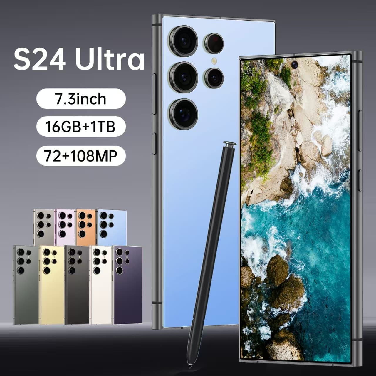 S24Ultra Built-in Stylus Cross-Border Smartphone 2+16G Android 9.0 HD Screen 7.3-inch Octa-Core Factory