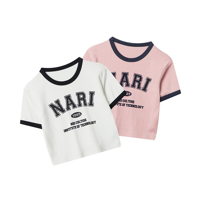 HeyHenry European & American Style Short-Sleeve T-Shirt for Women, Trendy Contrast Color Letter Print Design, Cropped Top