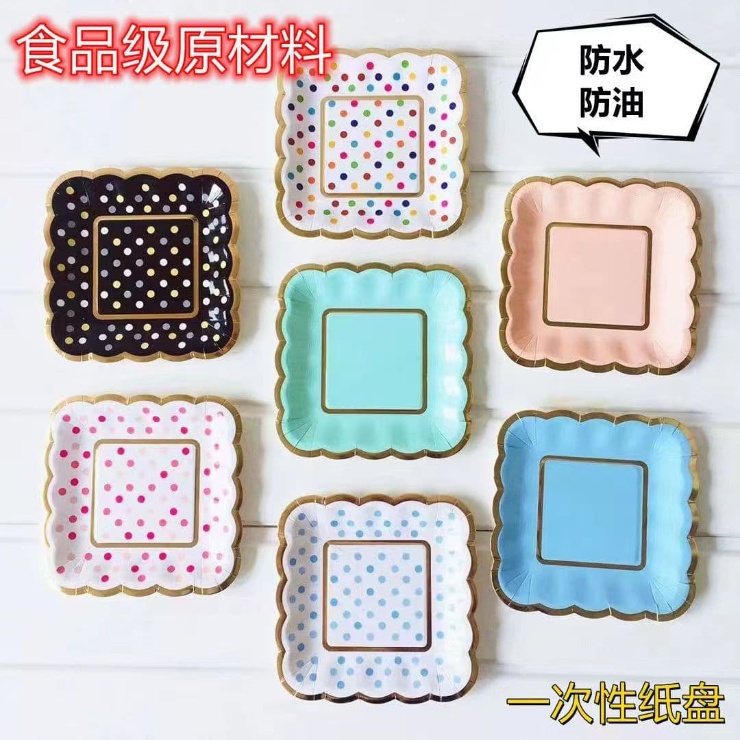 Exquisite banquet polka dot square plate party supplies disposable paper plate outdoor picnic birthday theme party tableware