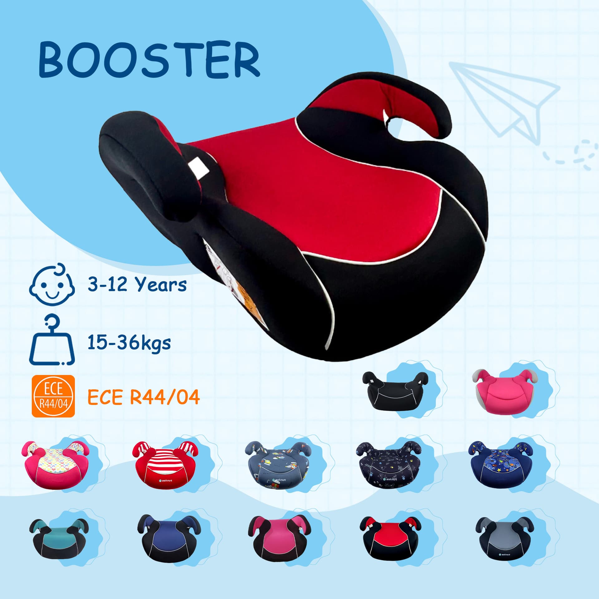 Portable booster seat cushion for children aged 3-12, car seat, high chair, ECE R44+CCC dual certification