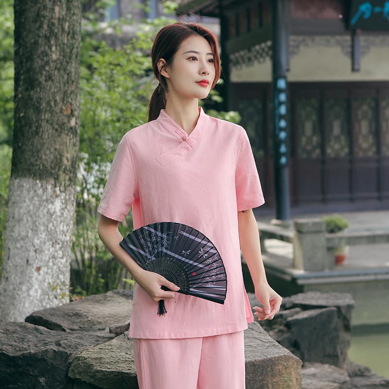 New summer and autumn cotton and linen yoga suit for women, loose fit, suitable for Tai Chi practitioners, meditation and contemplation. Factory direct shipping available.