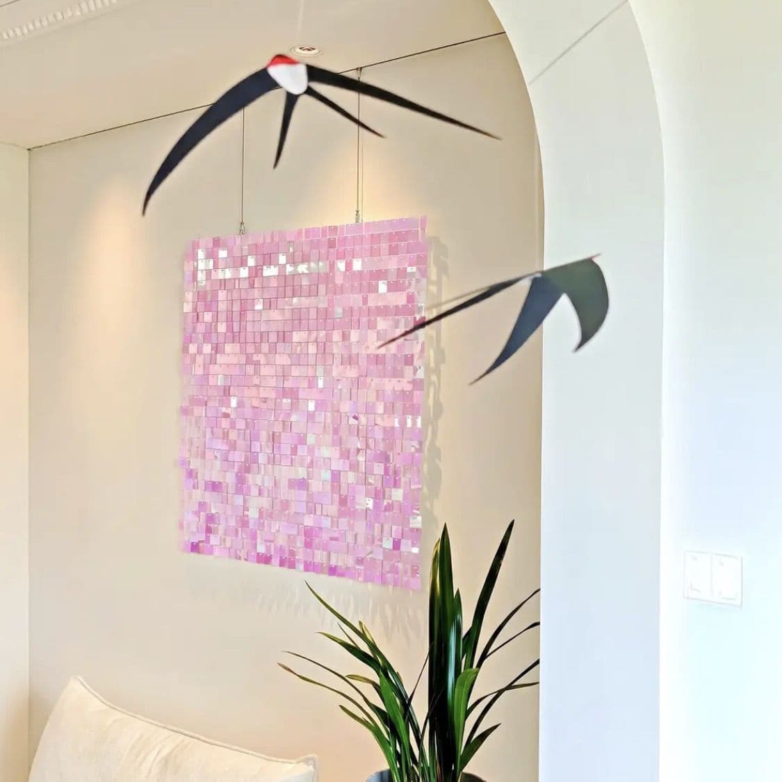 Xiaohongshu's same style ins style square flashing dreamy Barbie pink colorful pink wind board sequins decorative background wall