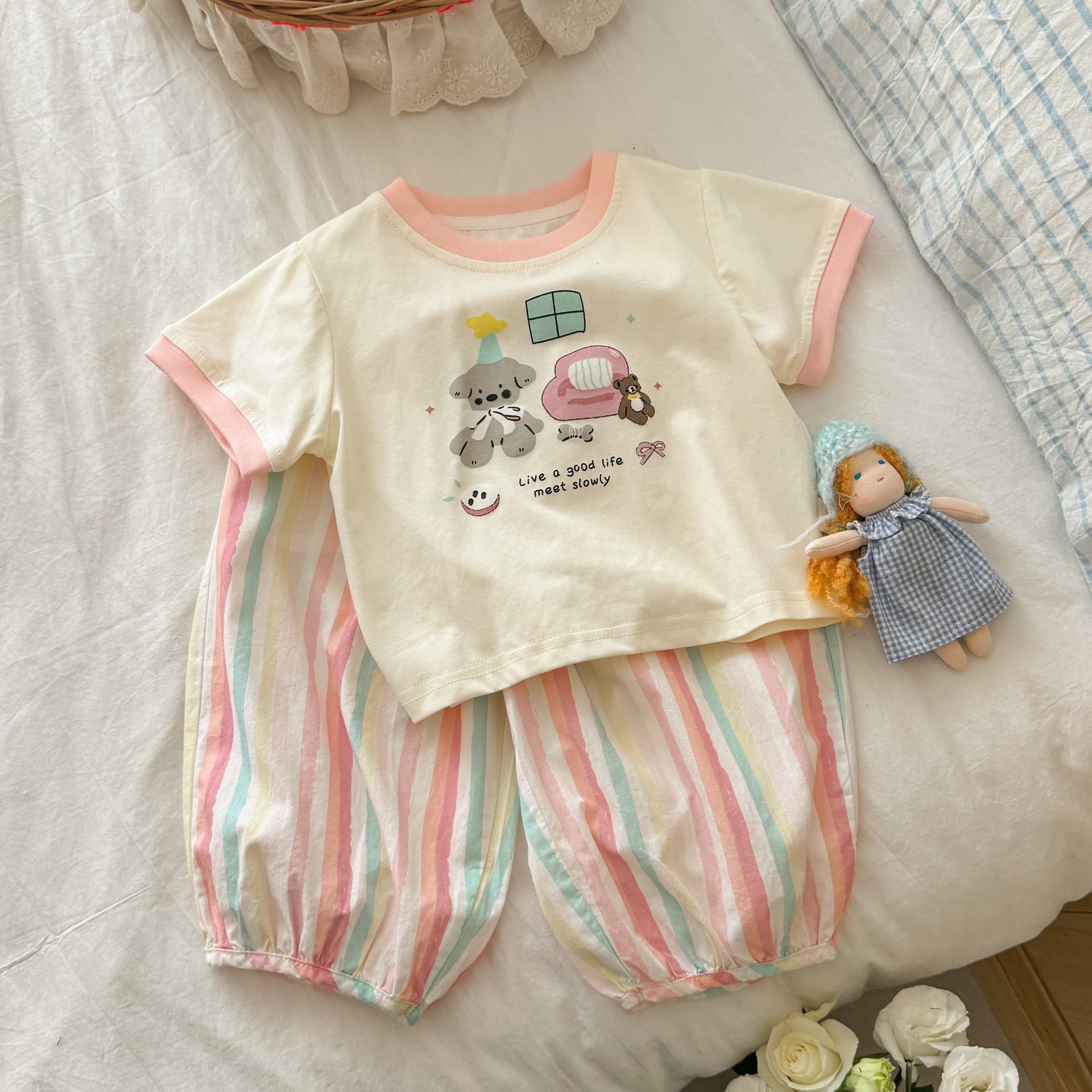 Girls 2026 new summer suit baby girl fashionable thin animated cartoon cute T two-piece set