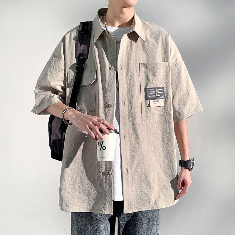 Men's Short Sleeve Ice Silk Shirt Summer Casual Workwear Jacket Trendy Brand