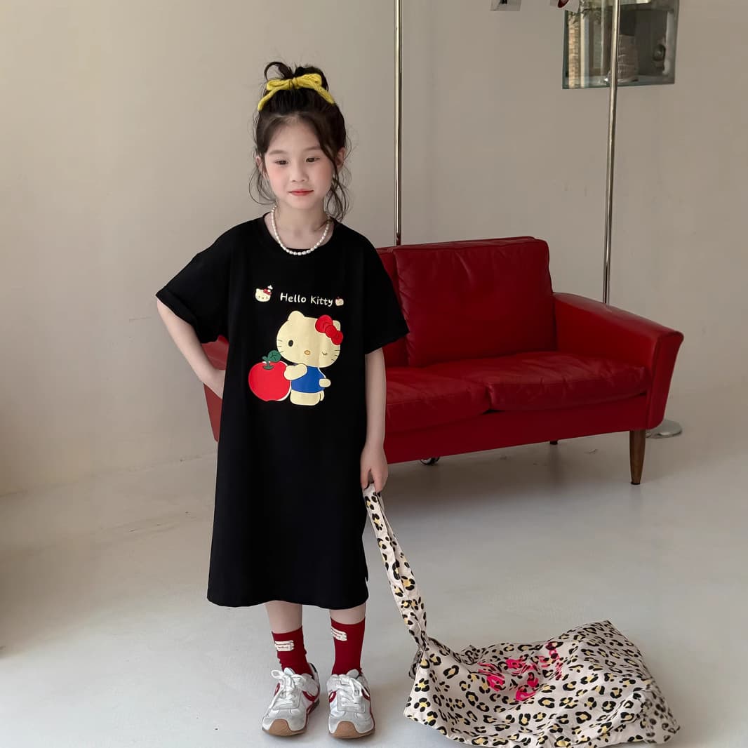 Girls' Dress 2026 Summer New Style Korean Alphabet Cartoon Short Sleeve Dress Children's Round Neck Casual Loose Fit
