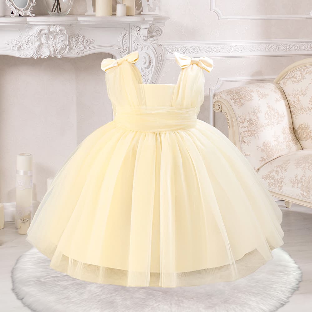 2026 European and American New Style Girls Tulle Dress Elegant Gown Strapless Mesh Puffy Princess Dress Children Wedding Dress