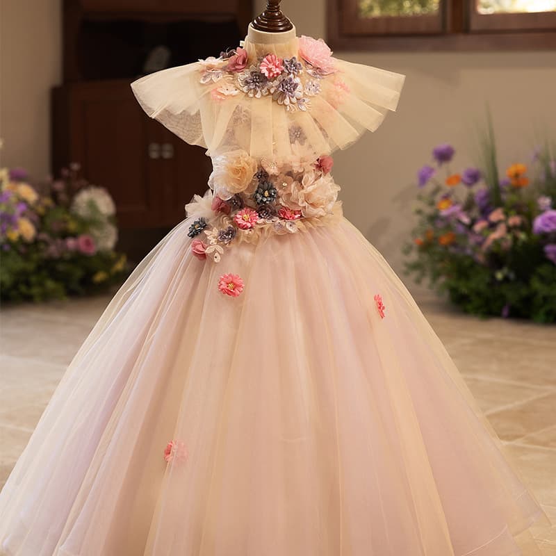 2026 New Children's Princess Dress Tulle Birthday Host Evening Gown Piano Performance Stage Outfit for Girls