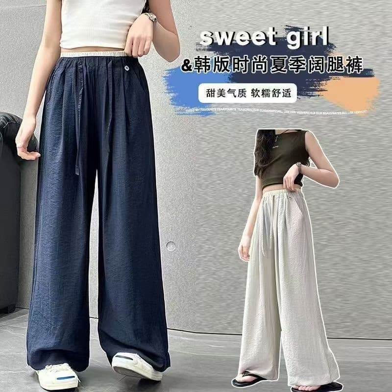 Girls Summer Thin Pants, Draping Skin-Friendly Straight Leg Pants, Mid-Large Kids Mosquito-Proof Pants, Loose Casual Linen Wide Leg Pants