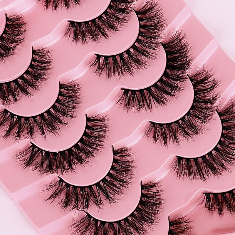Cross-border Europe and America Thick False Eyelashes Natural Curl Seven Pairs Set Eyelashes 3D Fluffy Black Stem Paired False Eyelashes