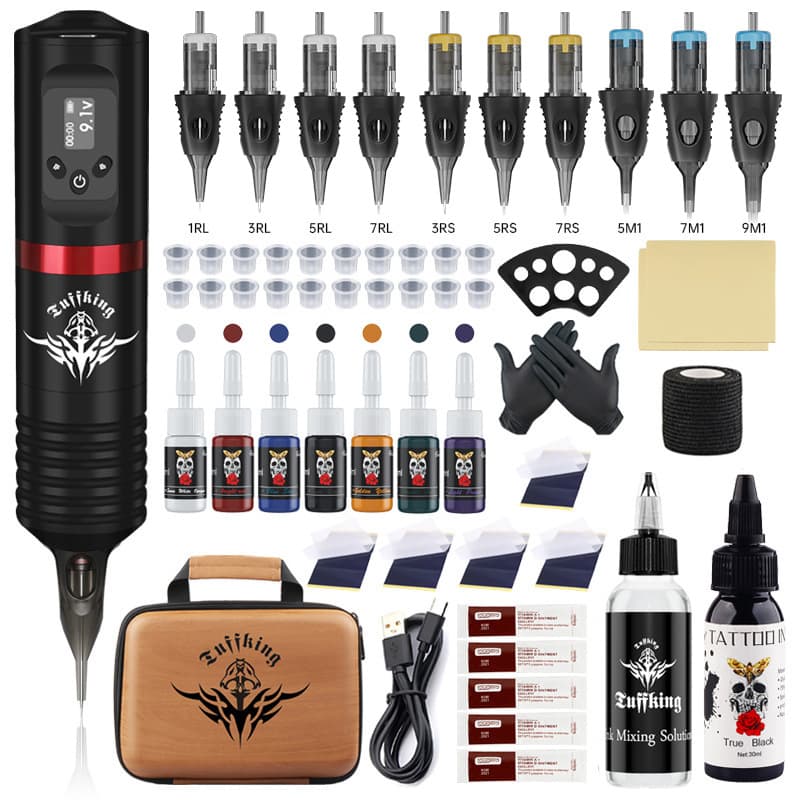 Jianzhou Tuffking Wireless Battery Pen Tattoo Machine Kit Portable Carry Bag Full Set Professional Tattoo Equipment