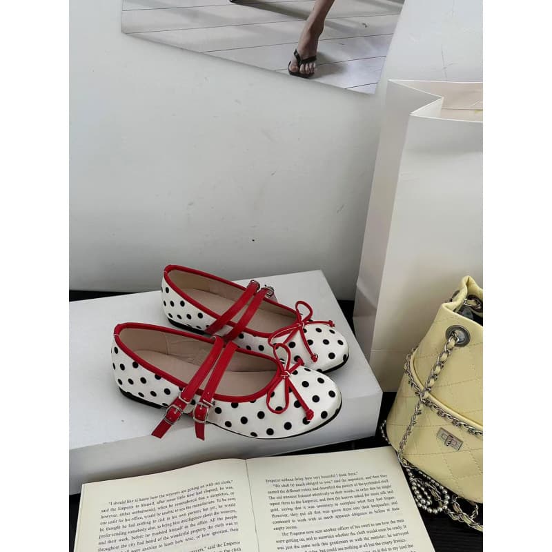 2025 French Retro Red Polka Dot Flats, Exquisite Bow Mary Jane Shoes, Summer Women's Flat Shoes