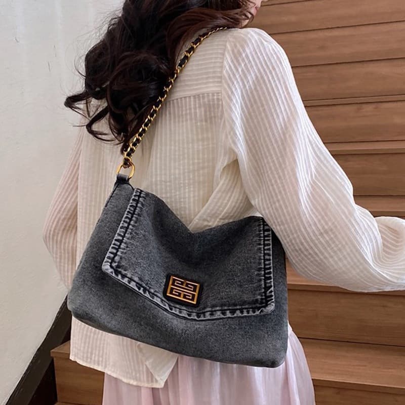 Denim Underarm Bag Trendy Fashion Chain Bag Women 2026 New Casual Large Capacity Shoulder Bag Tote Bag