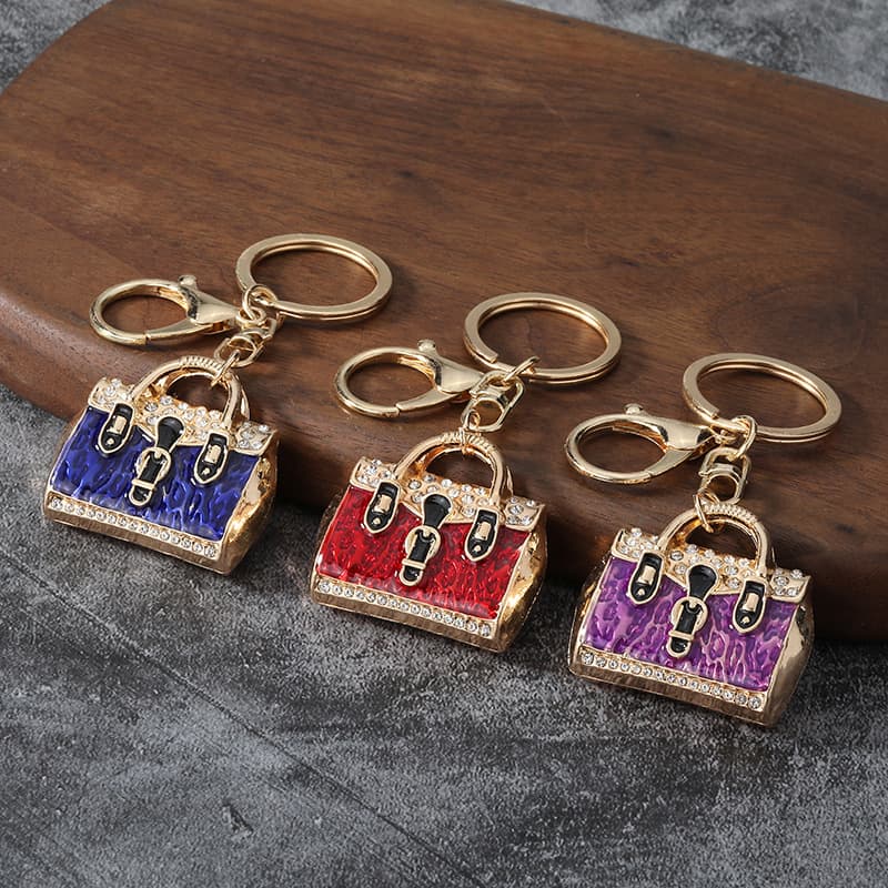 European and American Cross-Border Creative Alloy Rhinestone Oil Drop Leopard Print Handbag Keychain Bag Charm Fashion Gift
