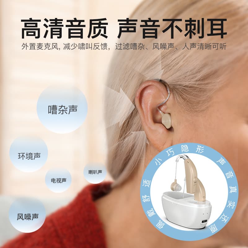 Stock Hearing Aid for Elderly Sound Amplifier Behind-the-Ear Sound Collector with Charging Case Accessories Wholesale