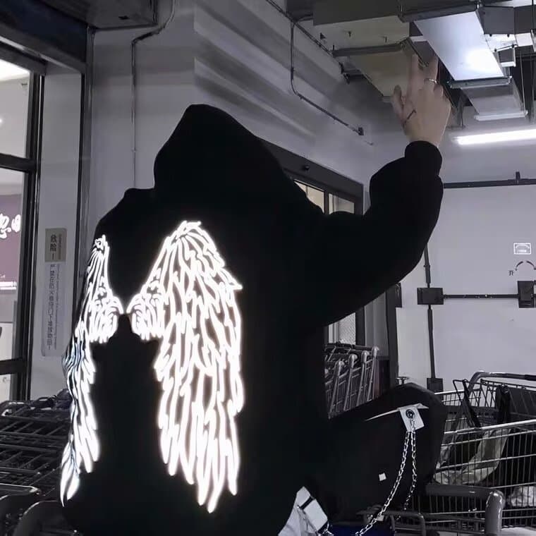Dark Style Reflective Wings Hoodie for Men, Versatile Trendy Streetwear Ins Loose Hong Kong Style Couple Outfit, Dark Clothing