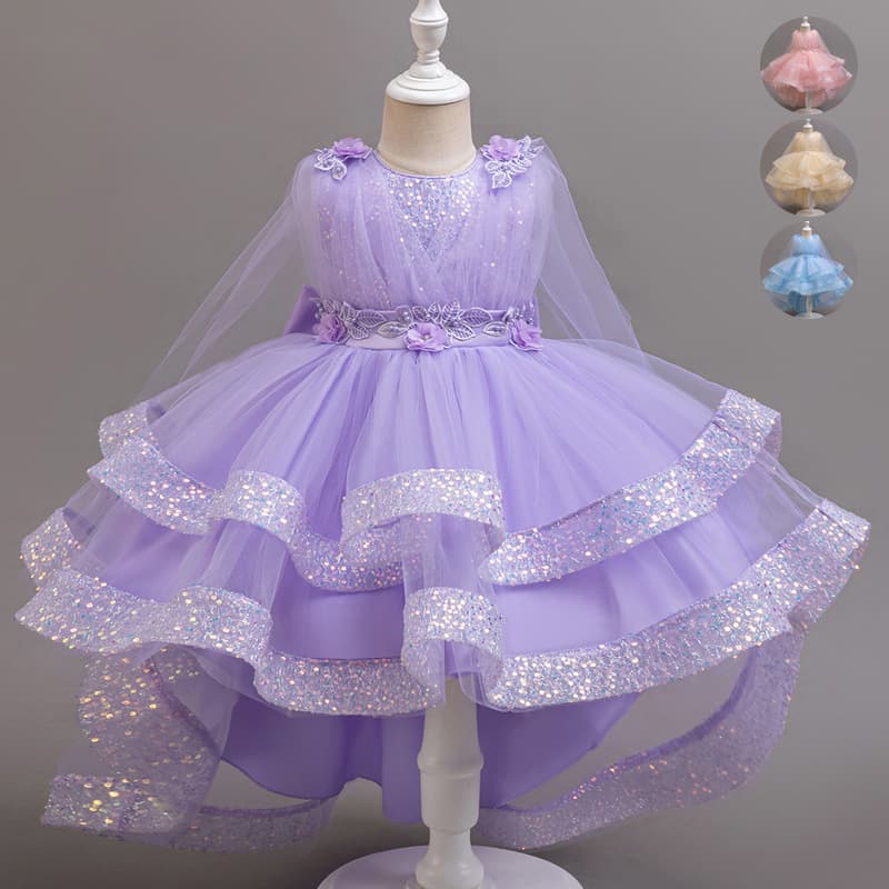 Cross-border new children's dress sequined puffy mesh cake princess dress baby girl's one-year-old banquet evening dress