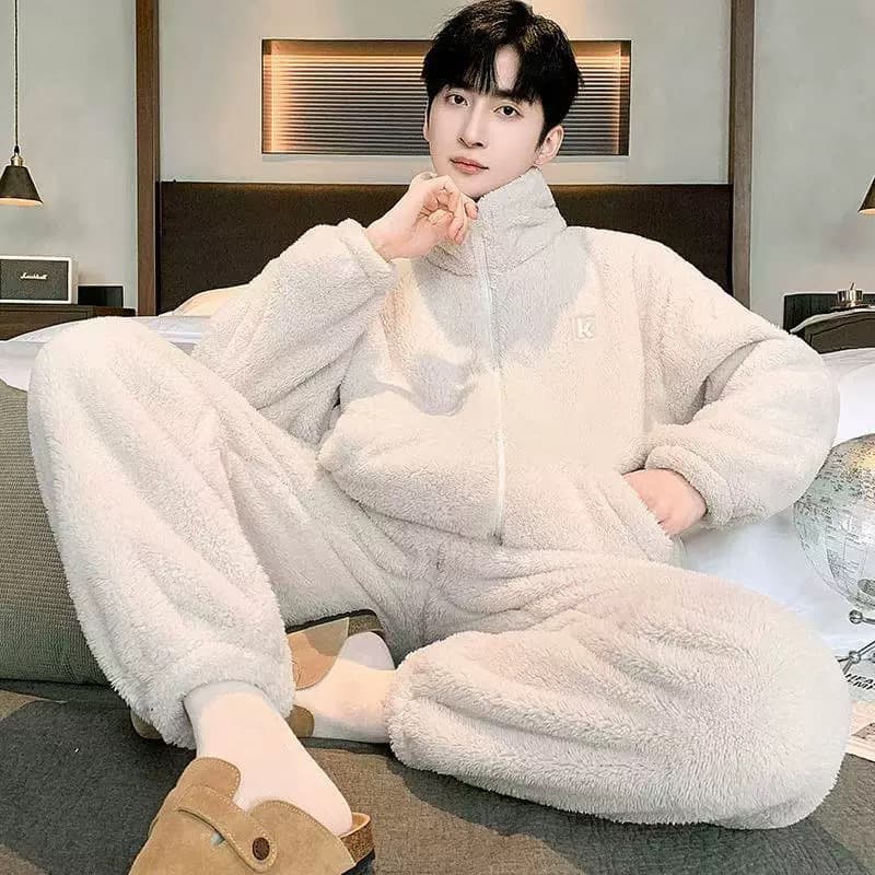 Fashionable Men's Pajamas, Thickened Coral Fleece, Warm Flannel, Autumn/Winter New Homewear for Men and Teens