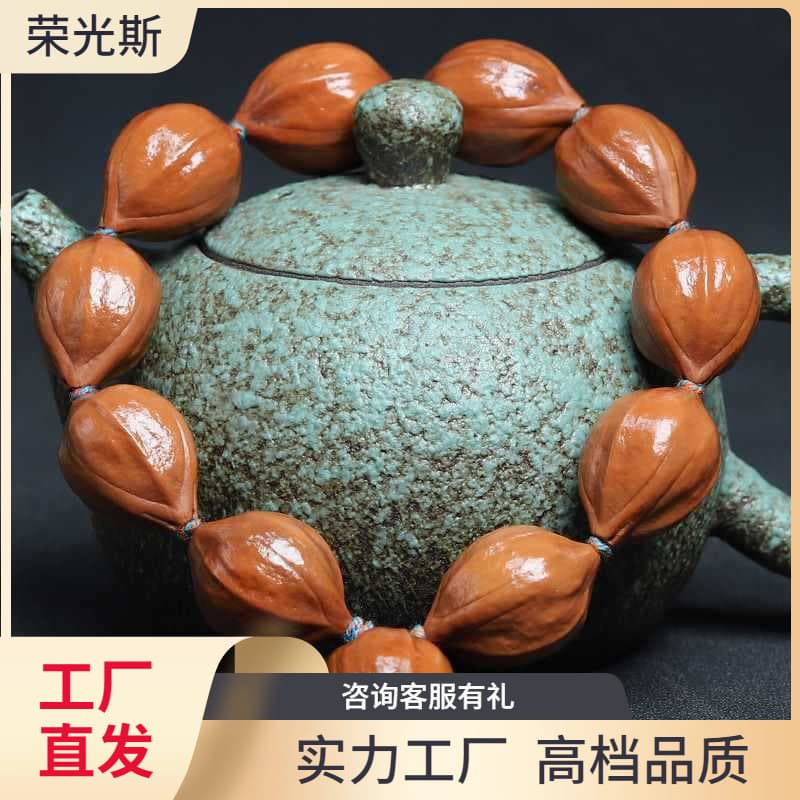Olive pit carving, old material, iron-head nuclide beads, natural raw skin, shark back plain beads bracelet