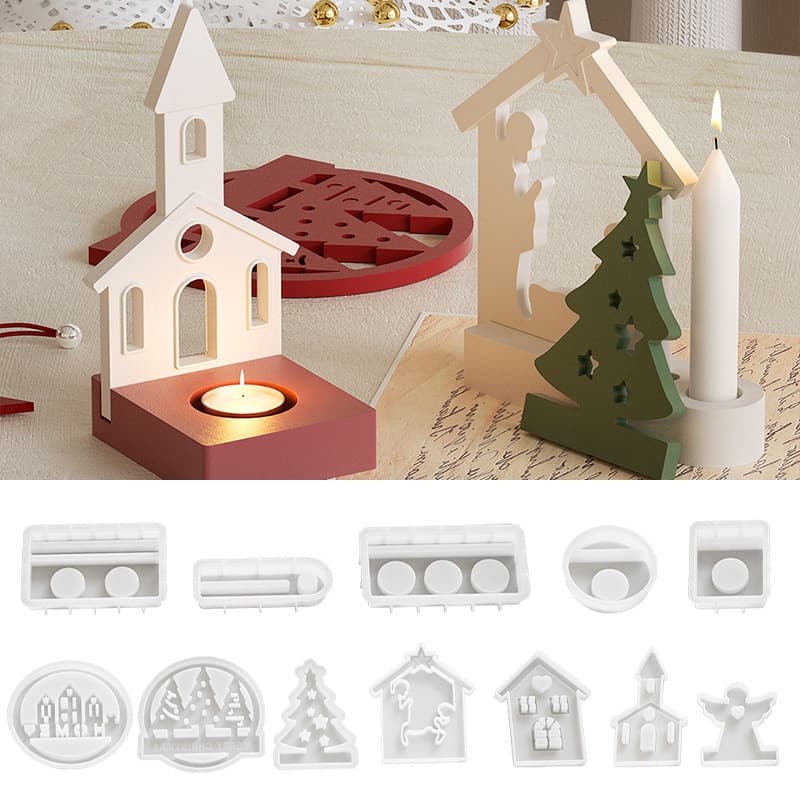 DIY Christmas Tree Castle House Angel Plug-in Plaster Mold Single Hole Double Hole Three Hole Candle Holder Silicone Mold