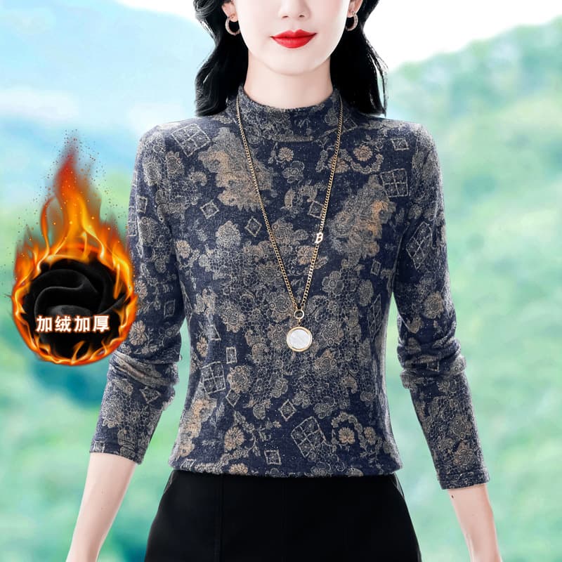 2025 Long Sleeve Printed T-Shirt Women's Autumn/Winter New Style Base Layer Fashionable Inner Wear Top