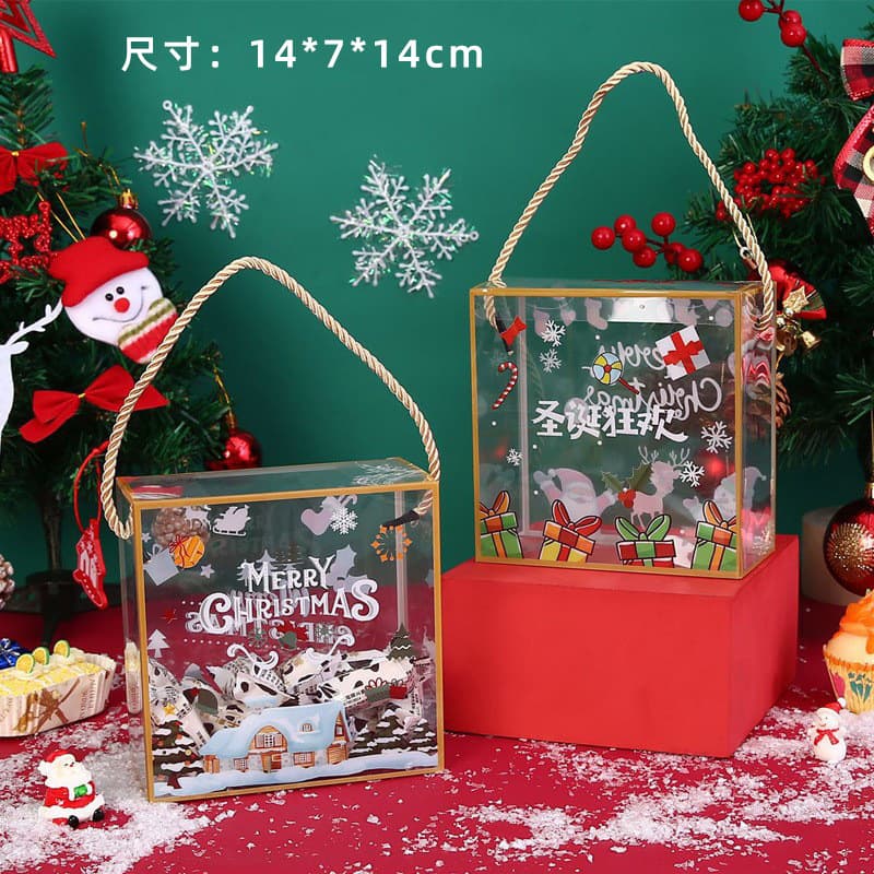 Christmas Transparent Handled Box, Glutinous Rice Boat Snowflake Pastry Biscuit Box, Christmas Eve Gift, Baking Nougat Packaging Box