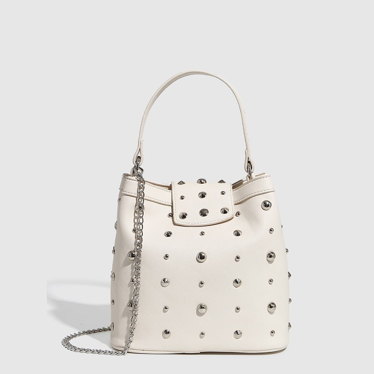 New Cross-Border Metal Texture Rivet Bucket Bag Polka Dot Crossbody Punk Style Shoulder Bag for Women Versatile