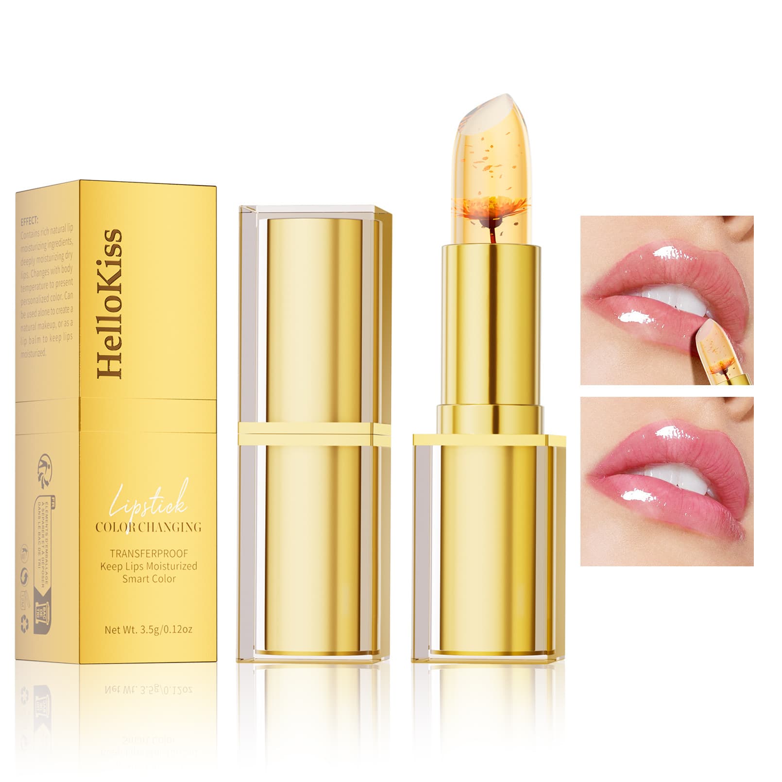 Cross-border makeup HELLOKISS gold foil color-changing lipstick moisturizing non-stick cup temperature-changing flower lipstick beauty makeup