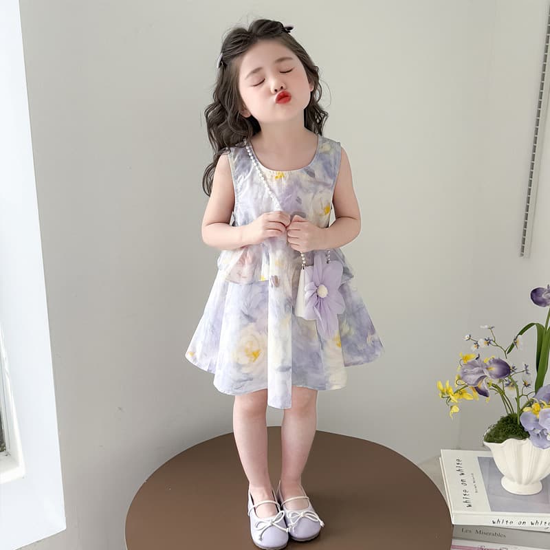 Girls Summer Dress 2025 New Fashionable Floral Print Vest Dress for Kids, Princess Cotton Dress